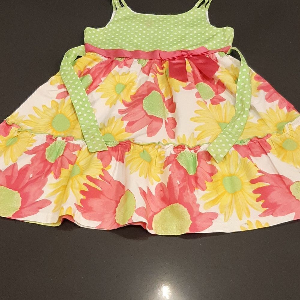 Ashley Ann Girls 10 Green Pink and White Dress with Liner on Top